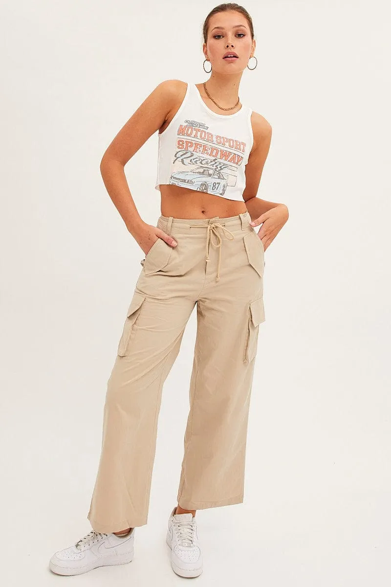 Perfect Stretch Beige Cargo Pants Relaxed Wide Leg