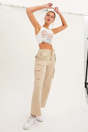 Cozy And Stylish Adjustable loop Beige Cargo Pants Relaxed Wide Leg