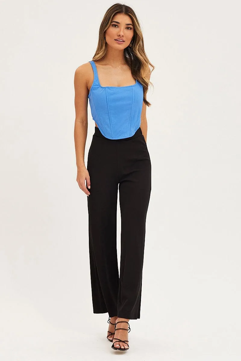 Durable Seam Construction Black Flare Pants High Rise