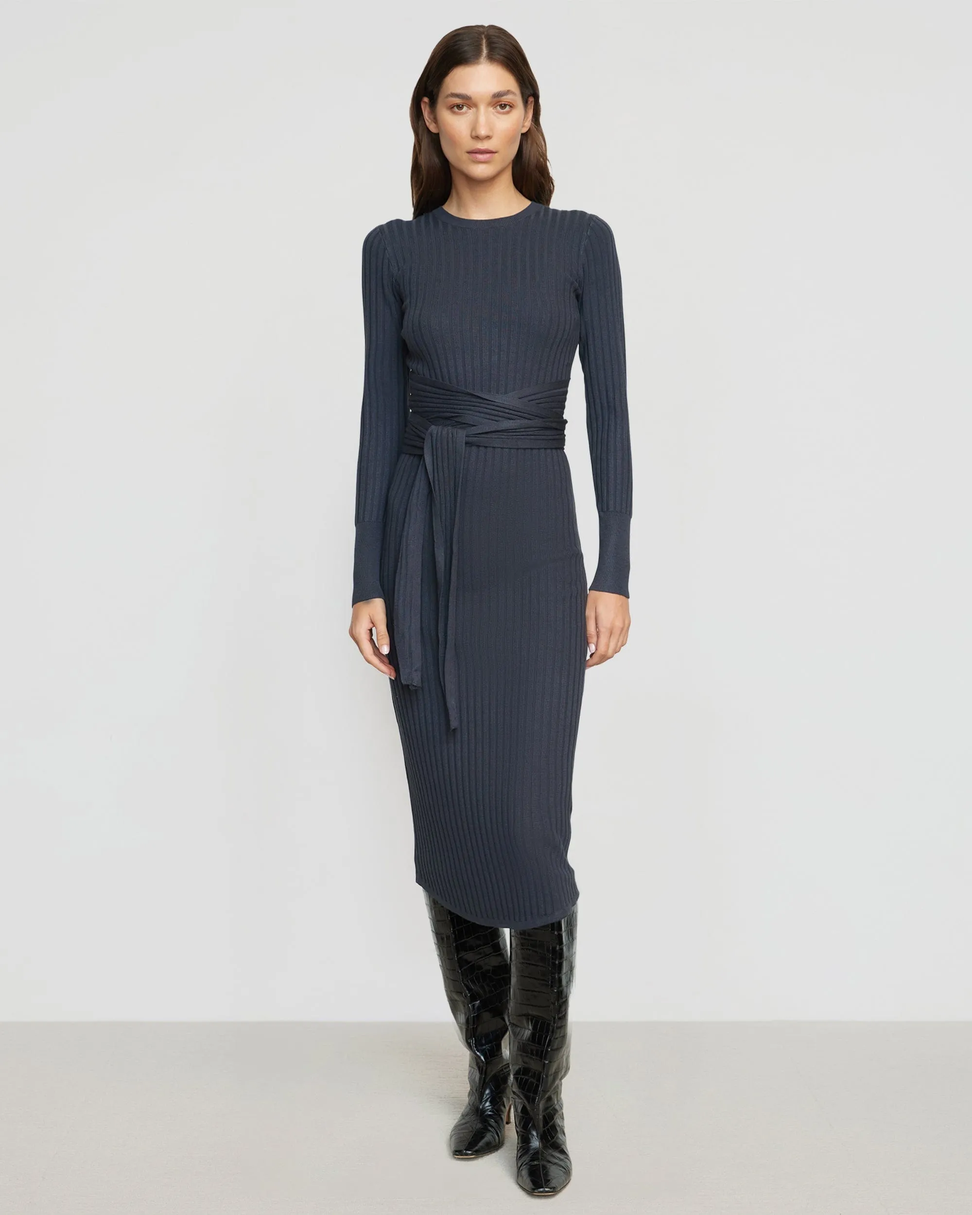 Carmen Tie-Front Ribbed Dress Cold Weather Outfit AntiSlip Grip