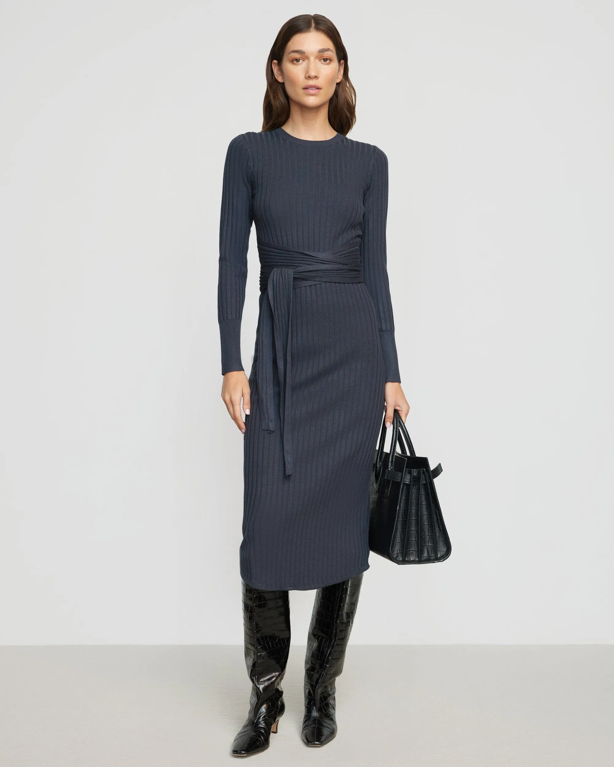 London Edge Carmen Tie-Front Ribbed Dress