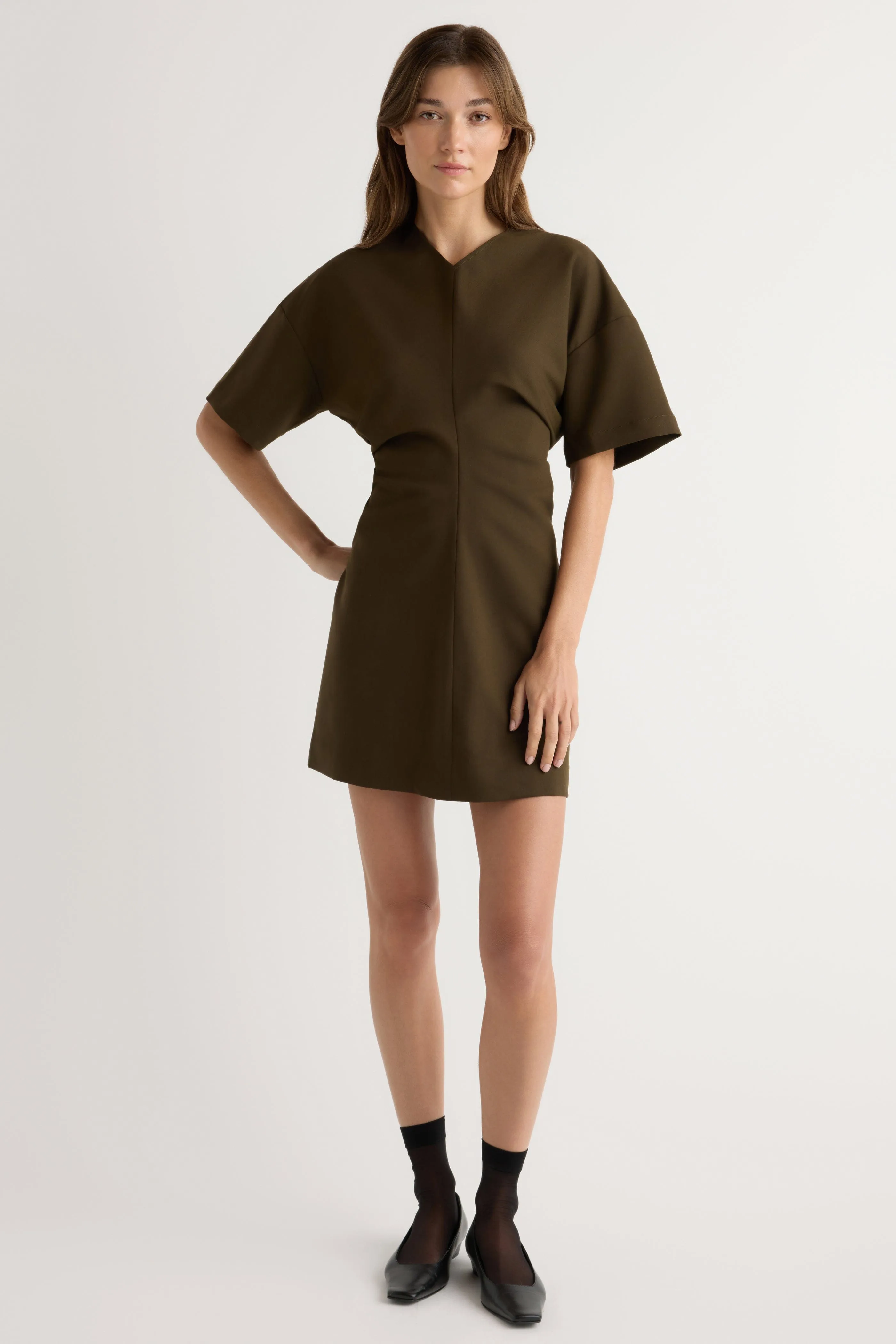 Fiore Ruched V-Neck Mini Dress LowMaintenanceFabric