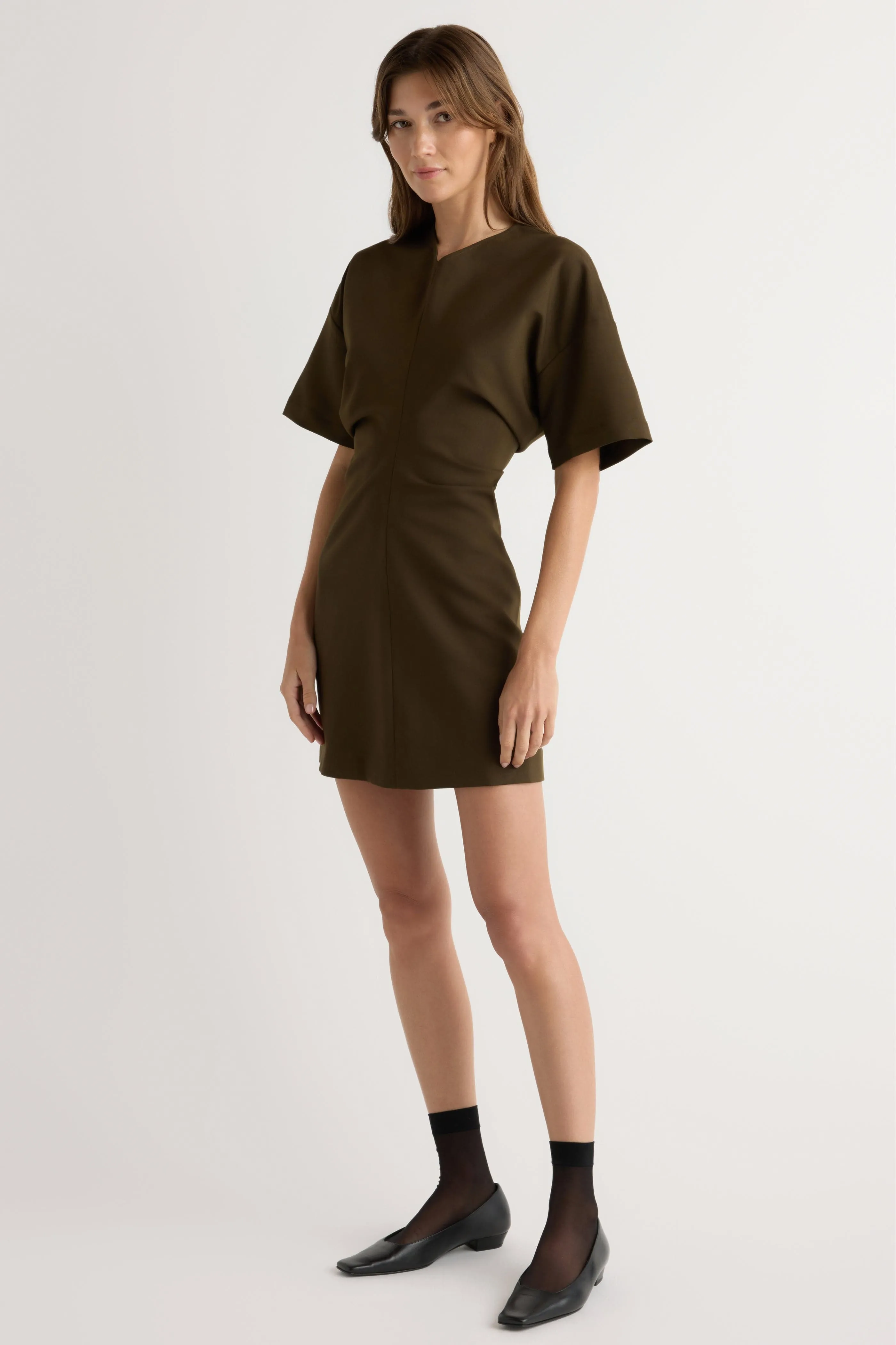 Fiore Ruched V-Neck Mini Dress hypoallergenic material