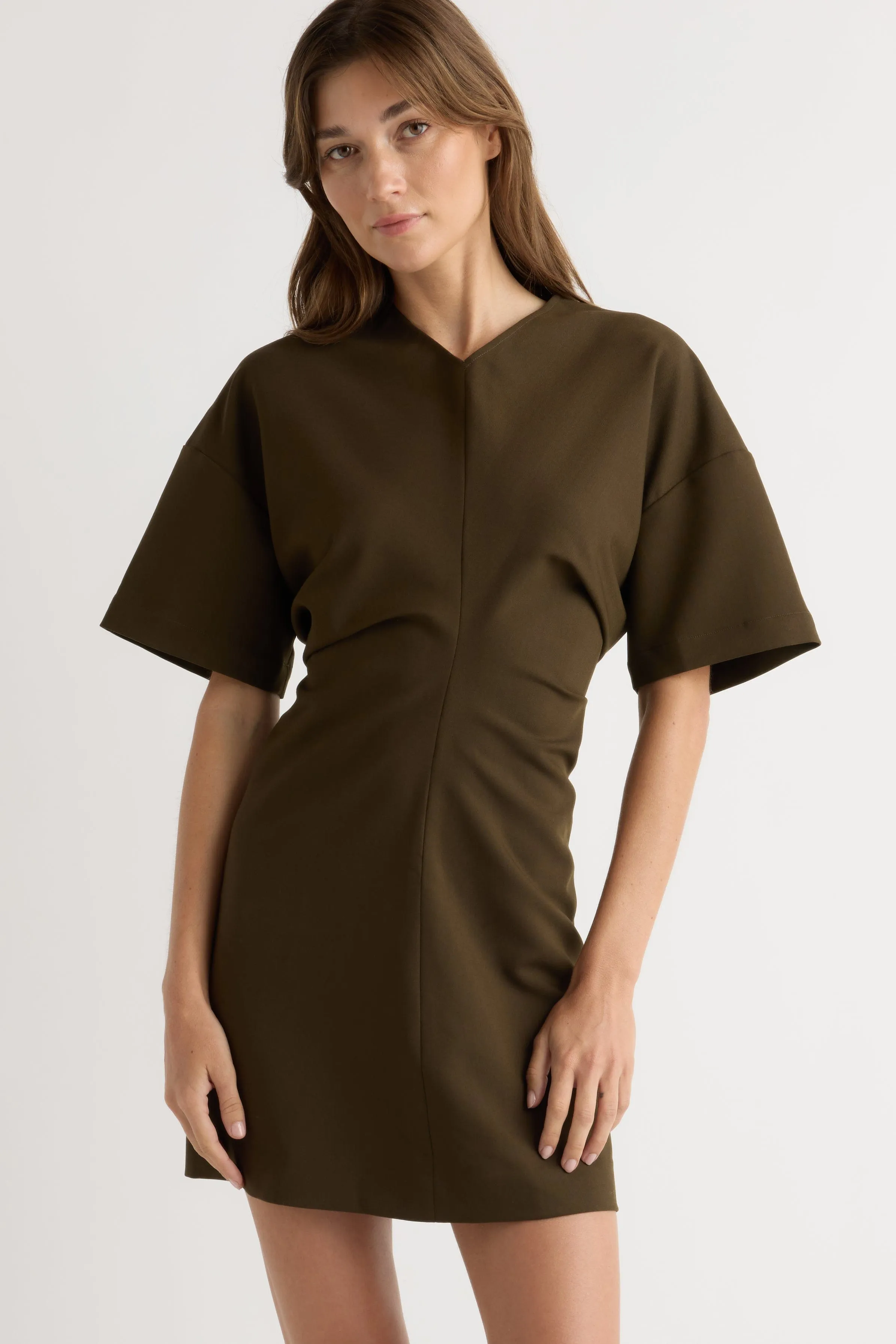 Joy Mood Fiore Ruched V-Neck Mini Dress