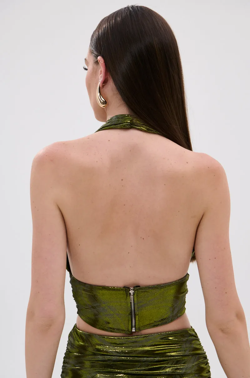 female users low - pressure resistance test passed TAYLOR METALLIC HALTER TOP IN GREEN