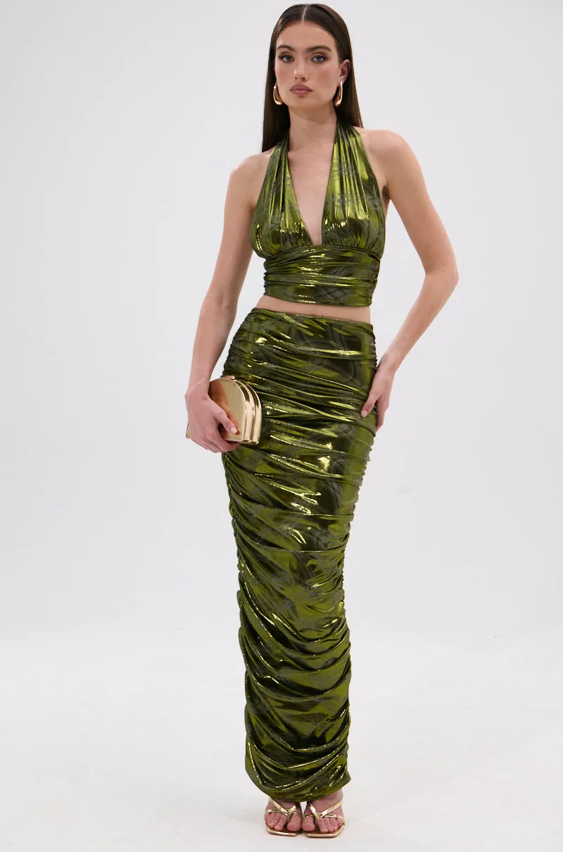 Border - protection - worthy TAYLOR METALLIC HALTER TOP IN GREEN