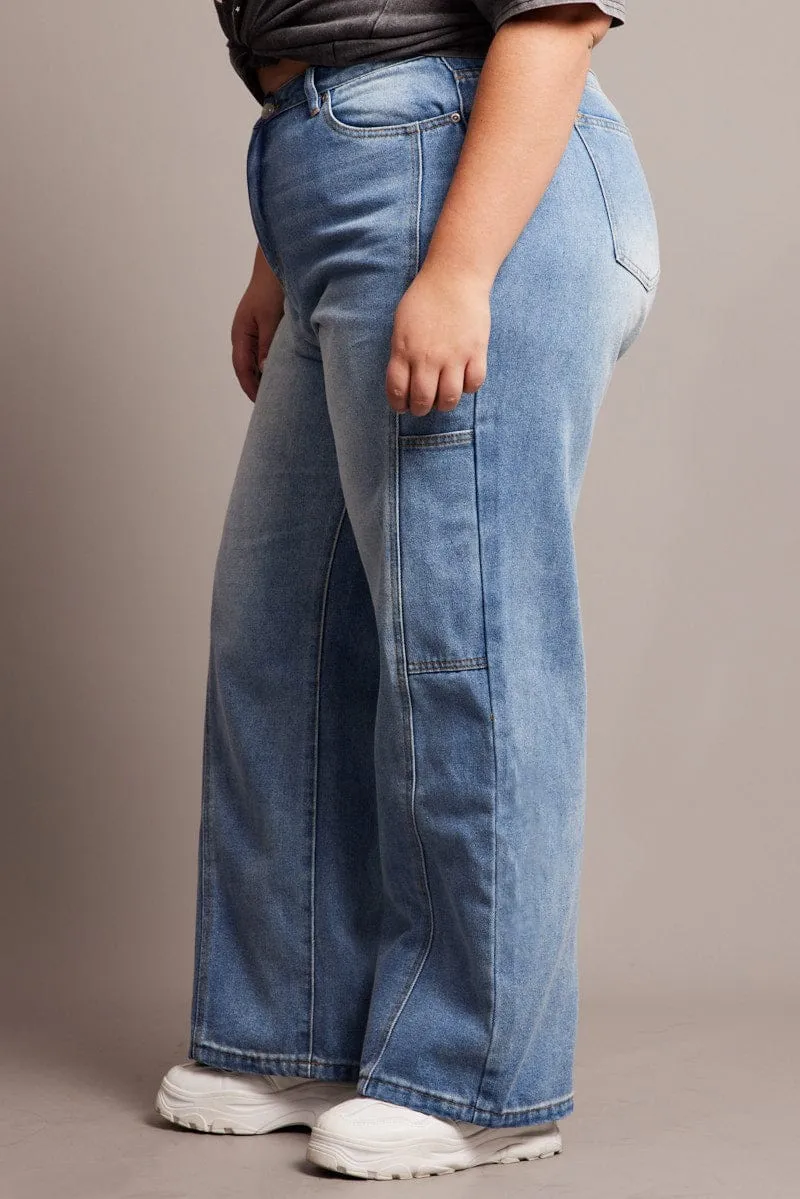 Garment Washed Softness Soft Core Denim Baggy Jeans Mid Rise