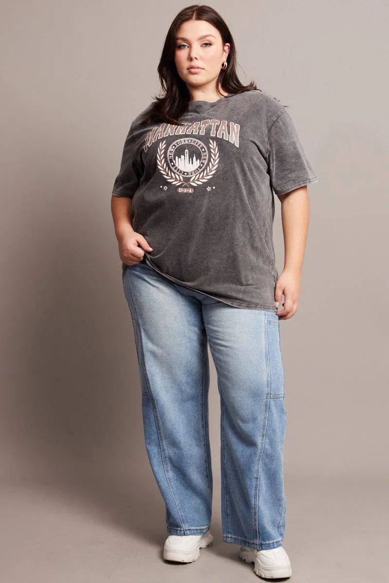 Denim Baggy Jeans Mid Rise No Gap Waist Engineering