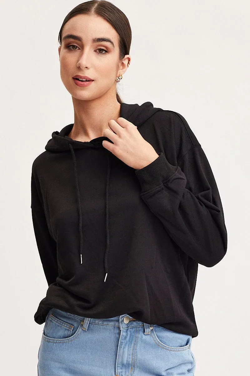 Black Hoodie Long Sleeve watch accents
