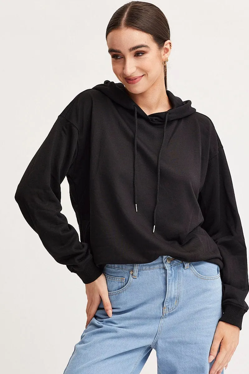 Black Hoodie Long Sleeve comfortable top Trendy Outerwear