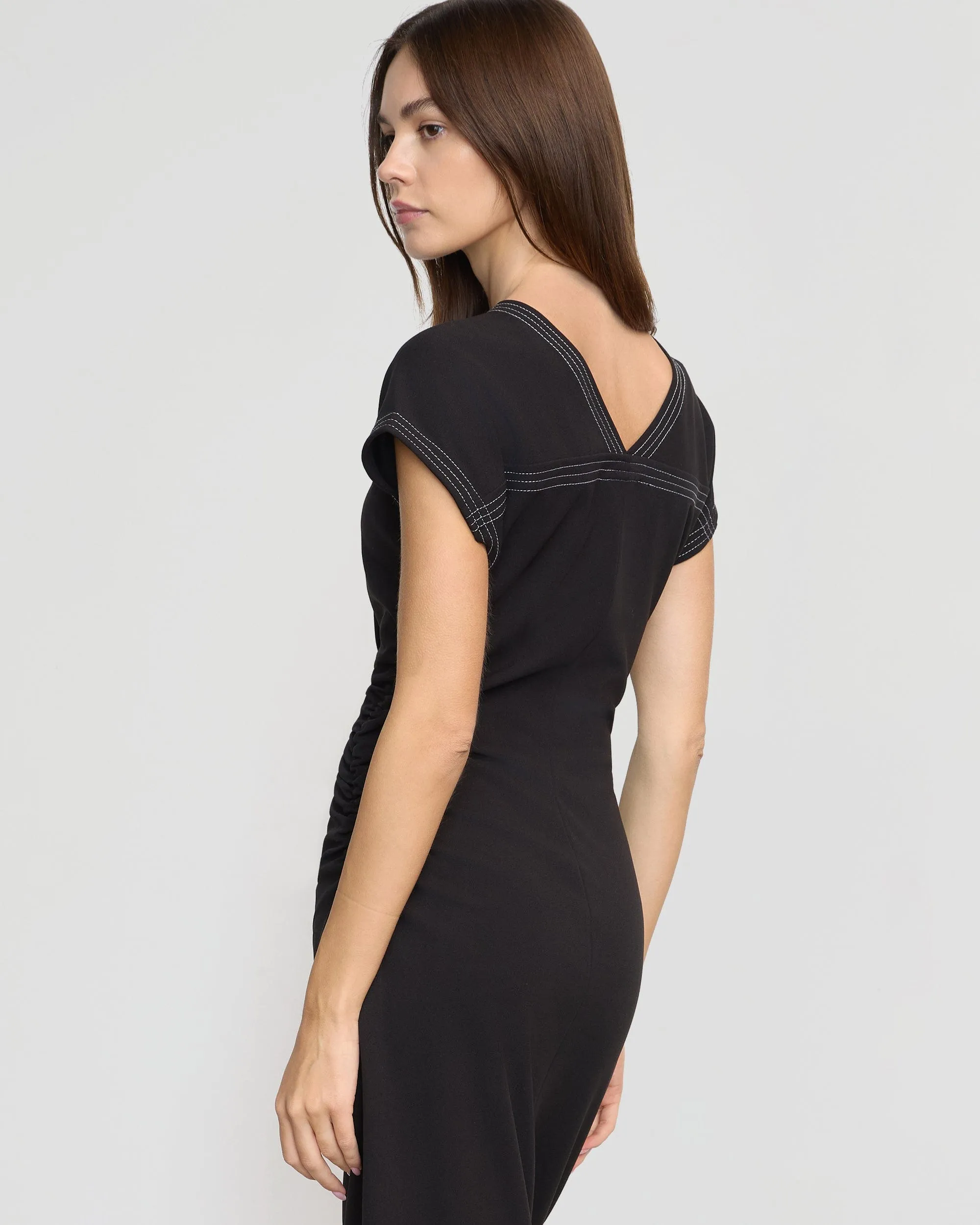 Snow Ready Vela Contrast-Stitch Ruched-Waist Dress