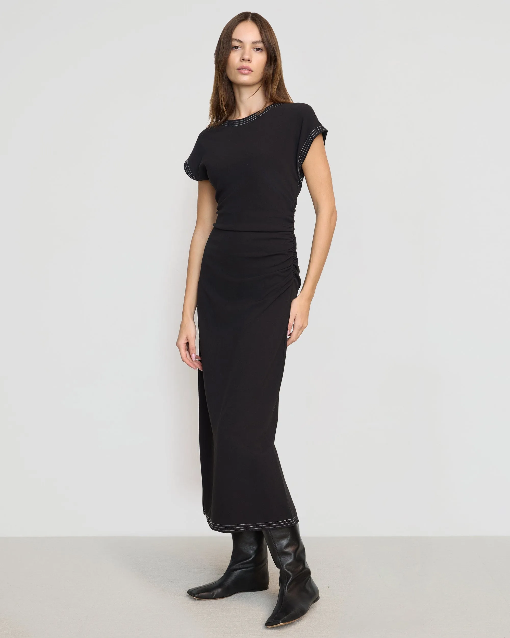 All-Occasion Wear Night Out Vela Contrast-Stitch Ruched-Waist Dress