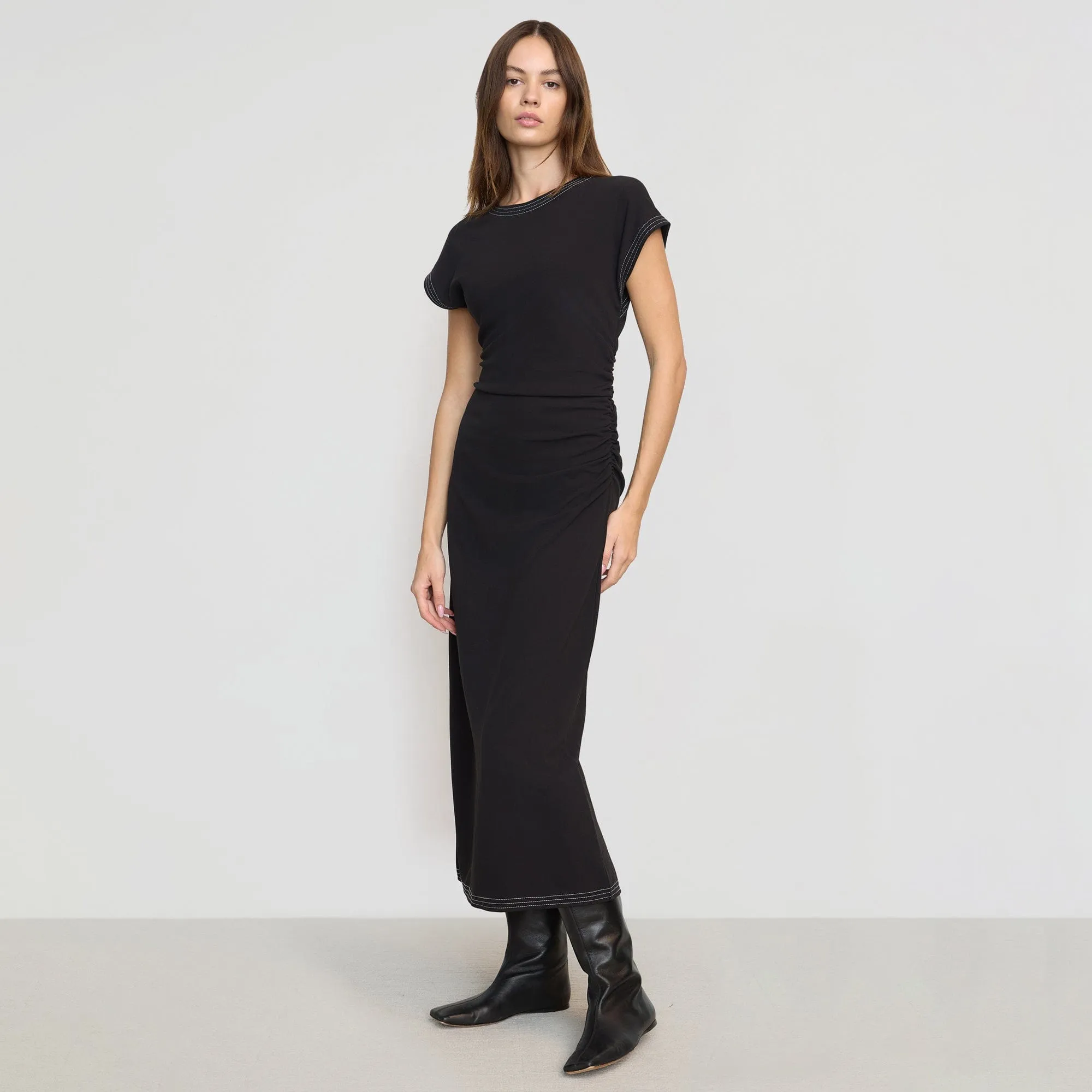 Vela Contrast-Stitch Ruched-Waist Dress Bright Color AntiPilling Finish