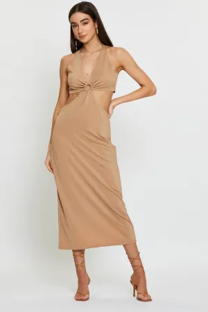 Modern Grace Seasonal Comfort Gold Midi Dress Sleeveless