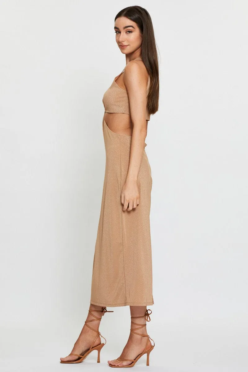 Relaxed summer midi Comfortable Layers Gold Midi Dress Sleeveless