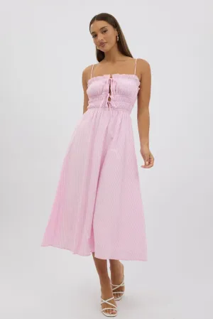 Pink Stripe Midi Dress Ribbon Detail Strappy Day to Night Design