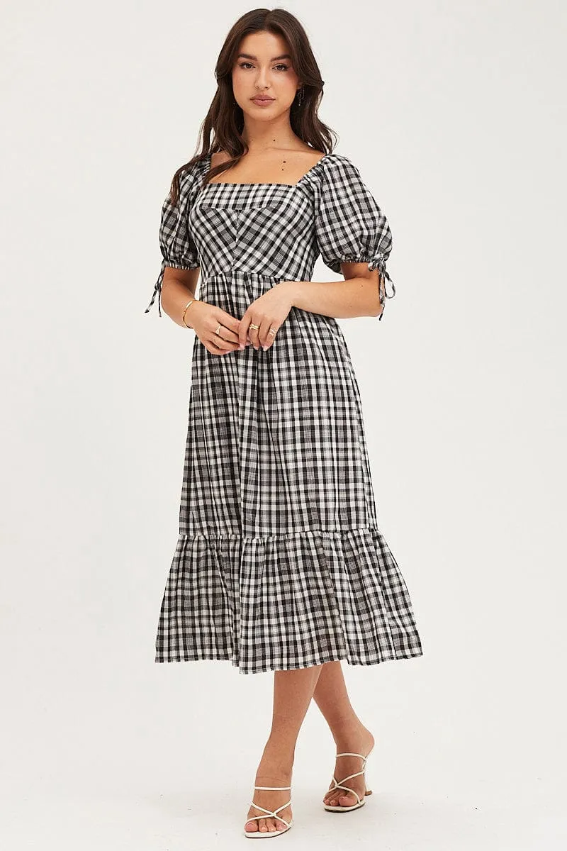 Check Midi Dress Short Sleeve Evening Photo Spot