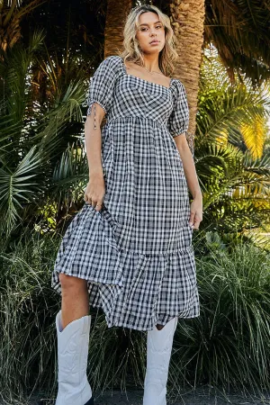 Comfy chic Check Midi Dress Short Sleeve Evening