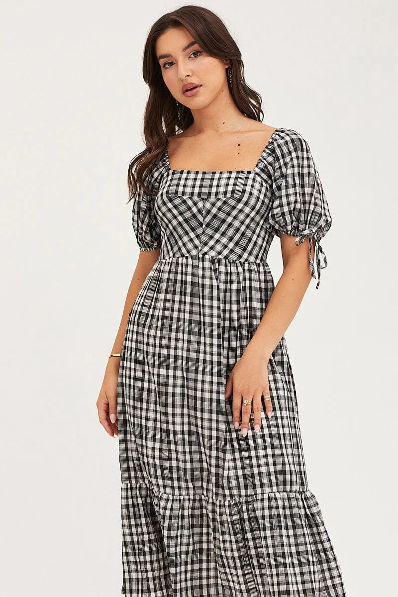 Check Midi Dress Short Sleeve Evening Feminine fit-and-flare style Reef View