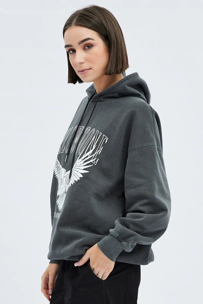 Trendy Basics clip accents Grey Graphic Sweater Long Sleeves