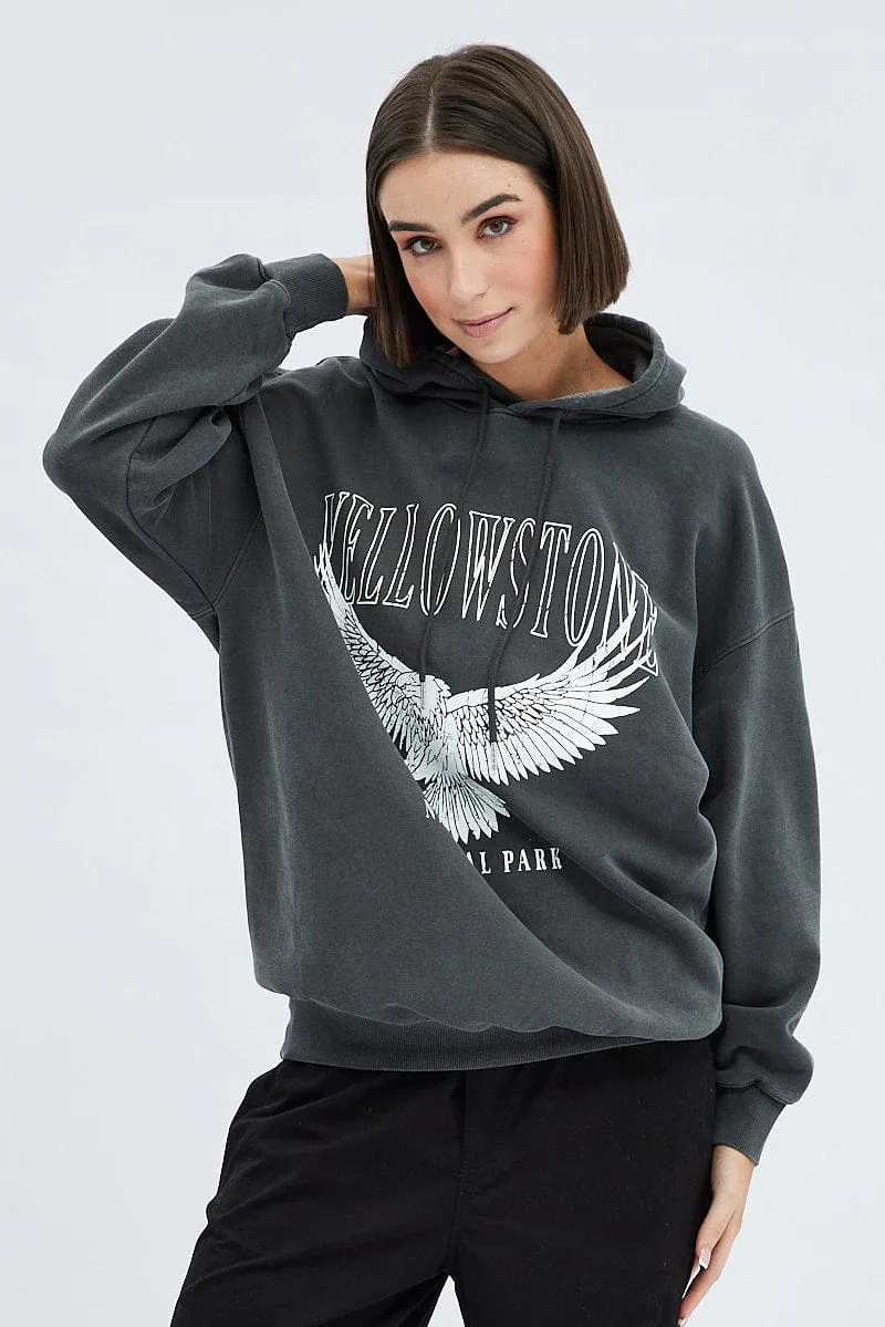 All Day Wear Grey Graphic Sweater Long Sleeves
