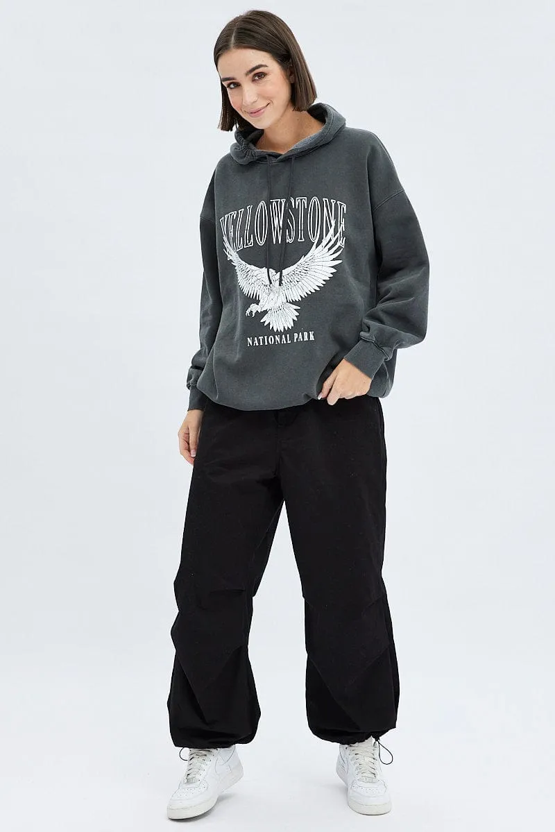 Grey Graphic Sweater Long Sleeves Everyday Comforts