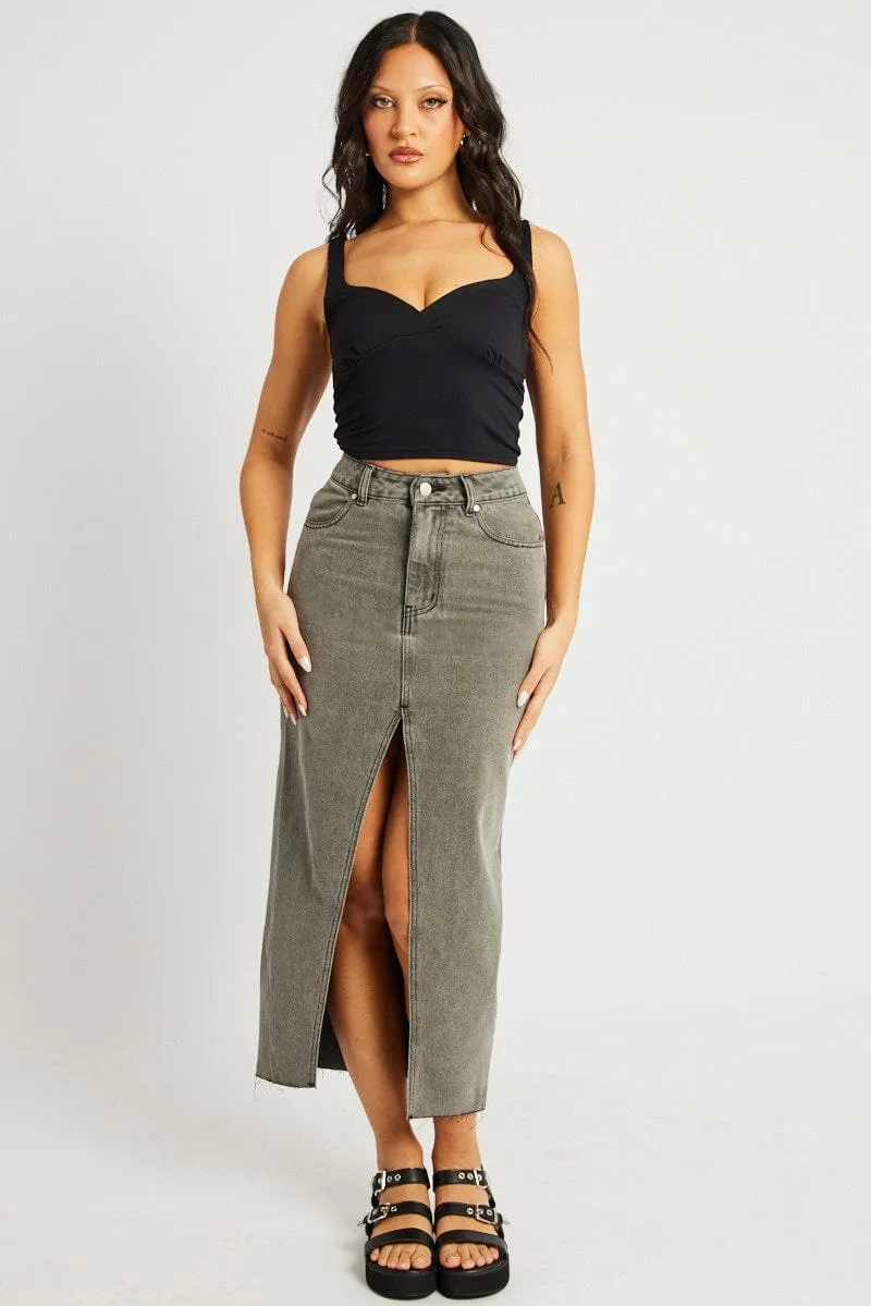 Seasonal Must Have Grey Maxi Skirt High Rise Front Split