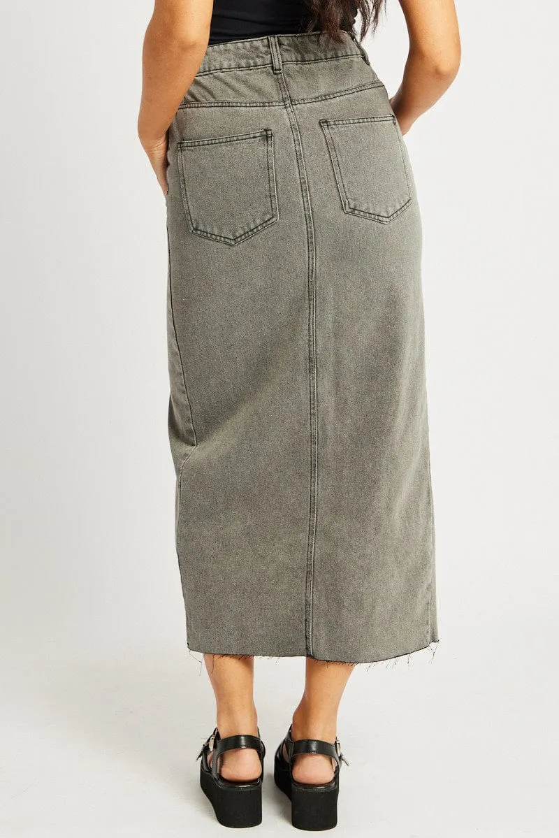 Ethically Made Grey Maxi Skirt High Rise Front Split
