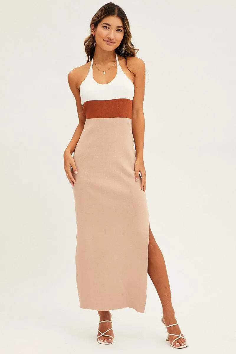 Multi Colorblock Kint Midi Dress Cotton Soft Trendy Pieces