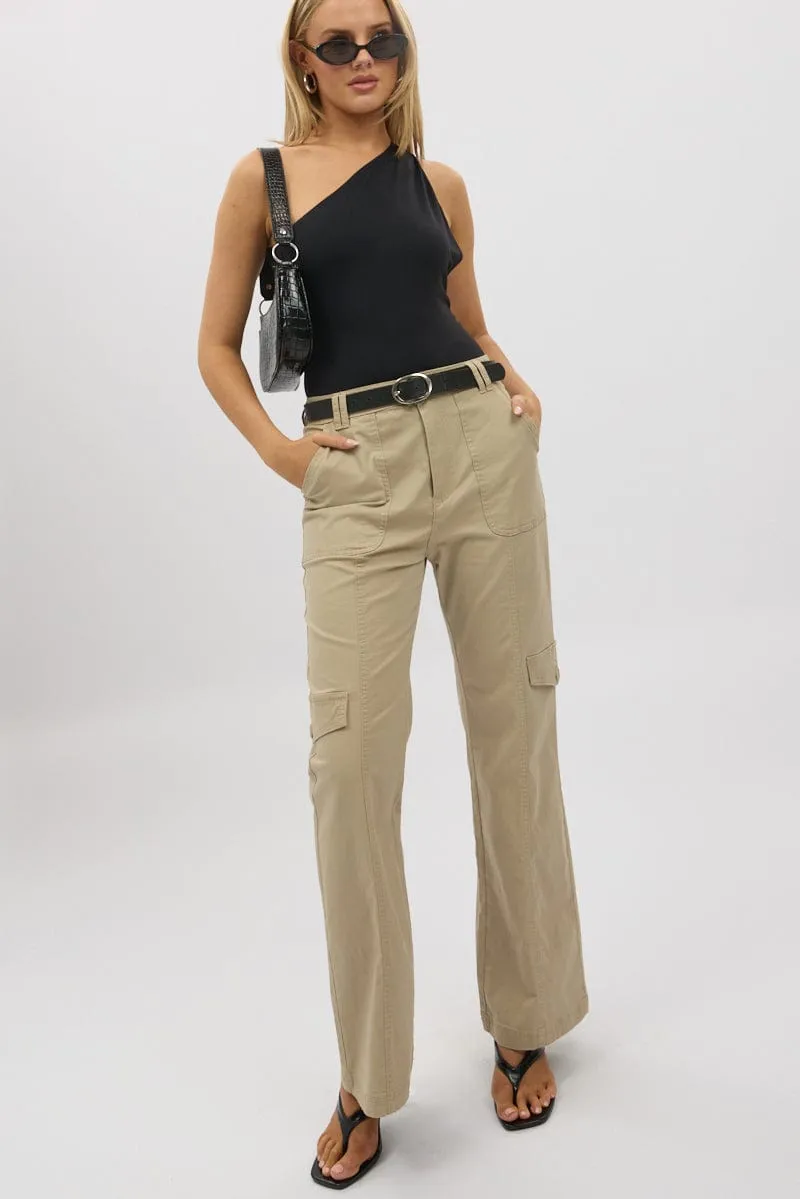 Modern Appeal High Durability Thread Beige Cargo Pants Mid Rise