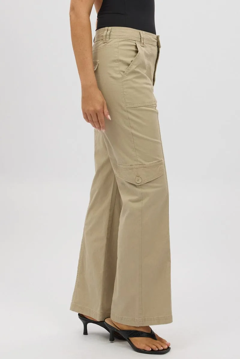 Beige Cargo Pants Mid Rise Stylish Appearance