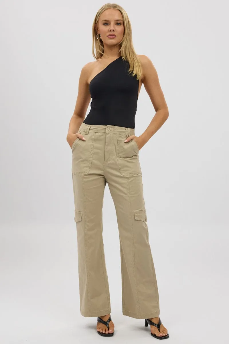 Anti Static Lining Beige Cargo Pants Mid Rise