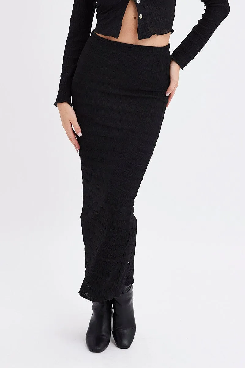 urban scene Black Maxi Skirt Bodycon Textured Jersey