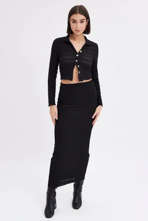Black Maxi Skirt Bodycon Textured Jersey Relax Outfit Travel Ease