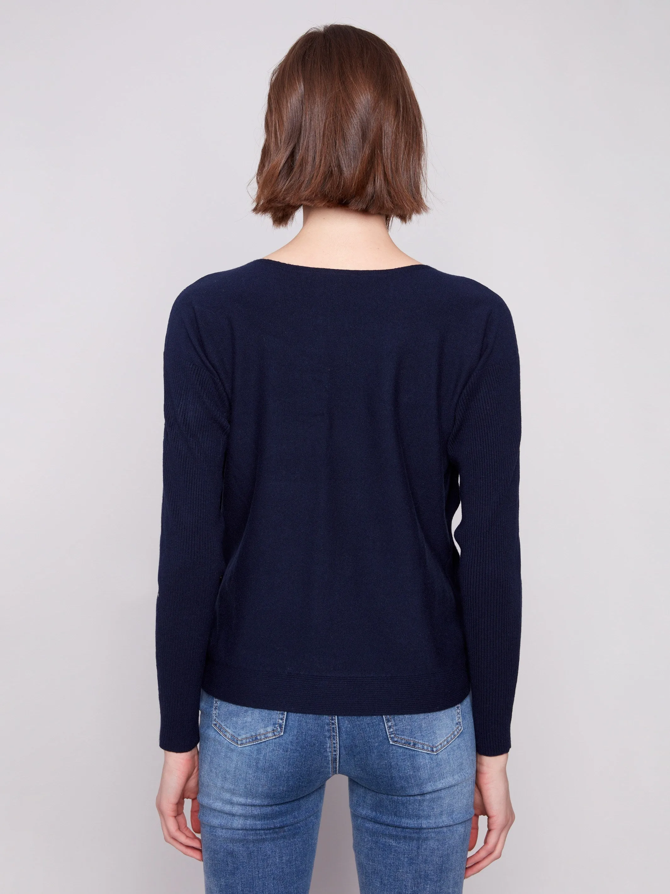 Quick Wear Winter Comfort Boat Neck Sweater With Side Buttons - Navy