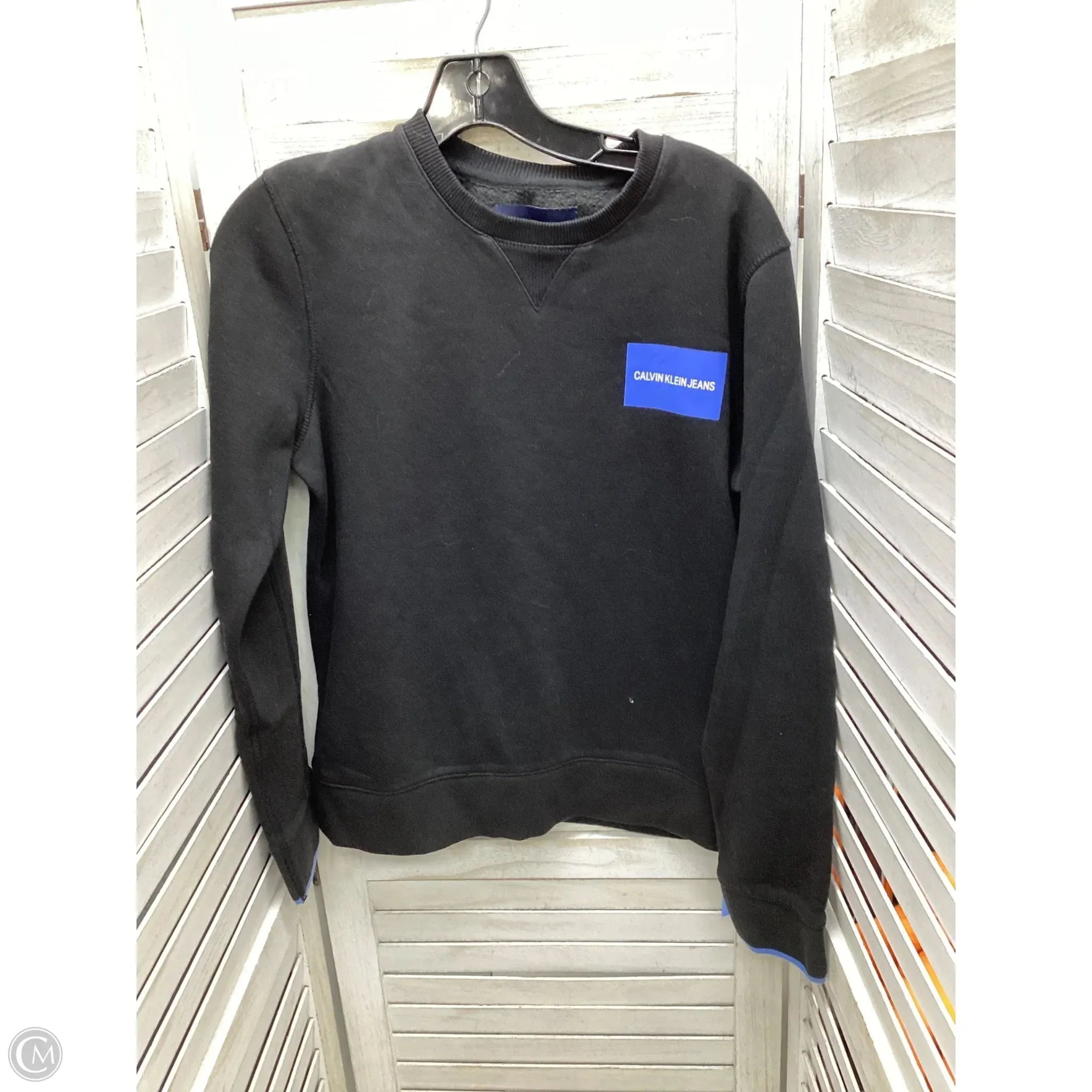 Sweatshirt Crewneck By Calvin Klein In Black, Size: M Hygienic Finish Layered Look