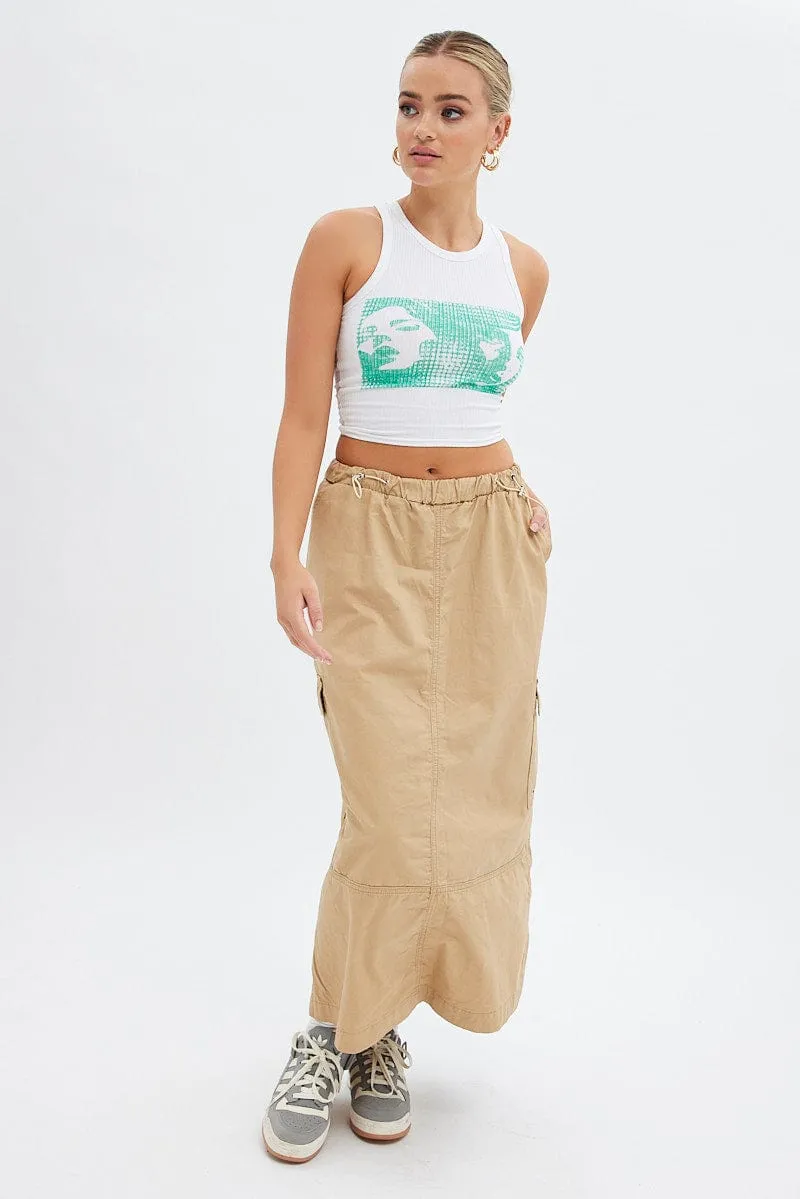 Calm Mood Beige Maxi Skirt Low Rise Cargo Parachute