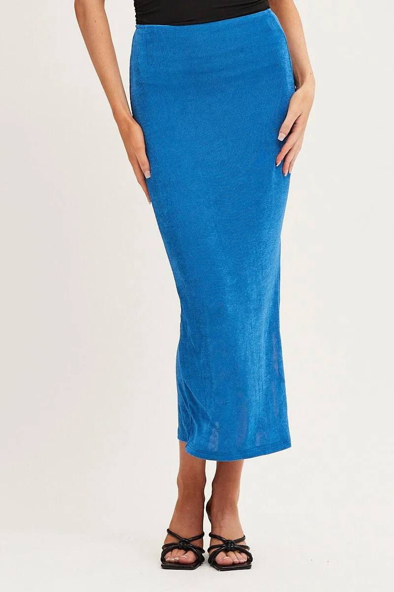 Tiered Layers Simple Layer Blue Maxi Skirt High Rise