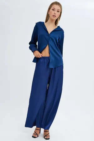 Stylish Layers All Use Blue Wide Leg Pants High Rise