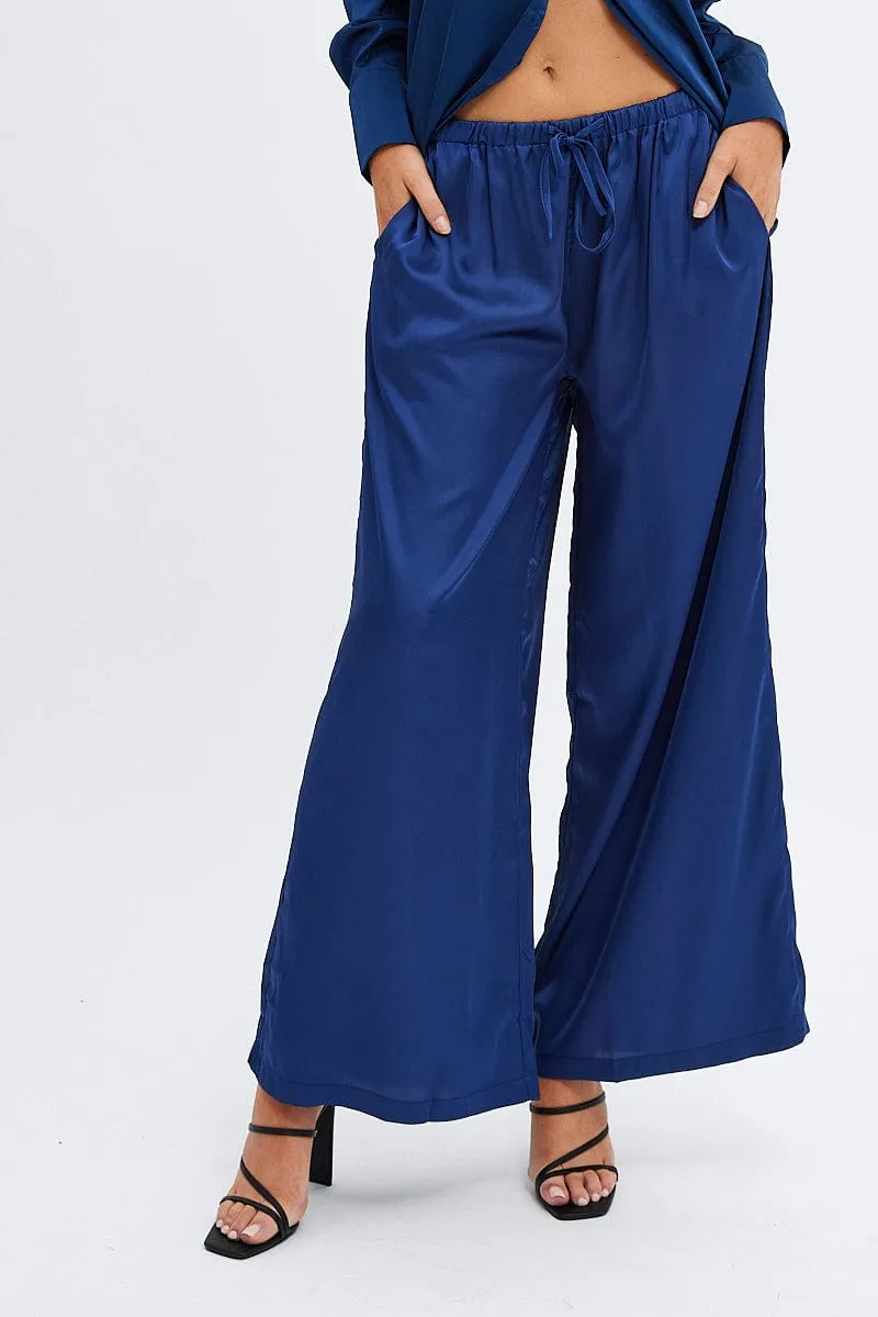 NonBindingWaistline Blue Wide Leg Pants High Rise