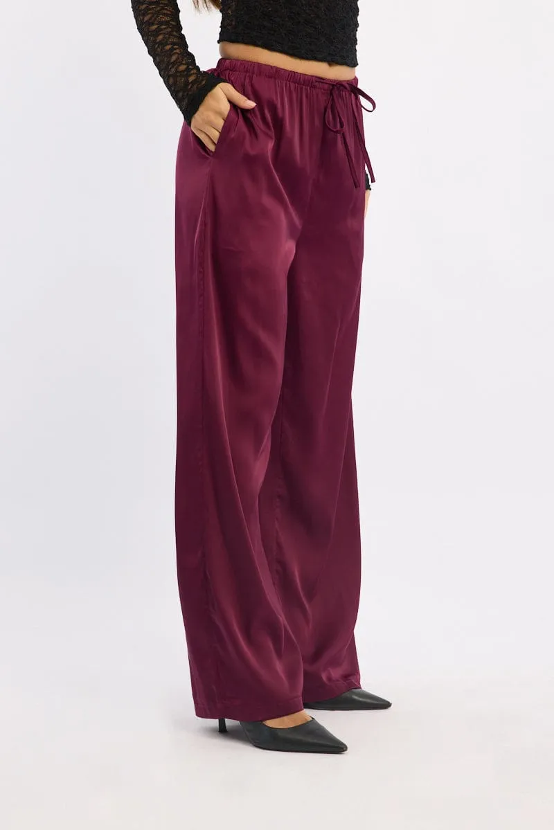 AllDayComfort Ripstop Reinforcement Red Wide Leg Pants High Rise Satin
