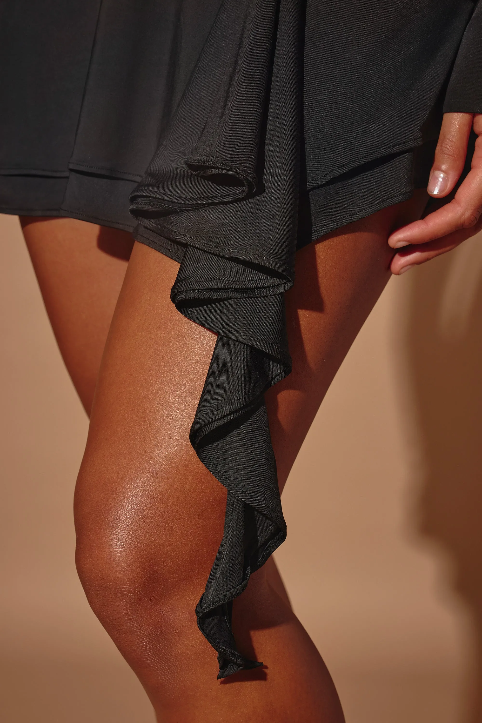 Plunge Neck Long Sleeve Mini Dress in Black Urban Star