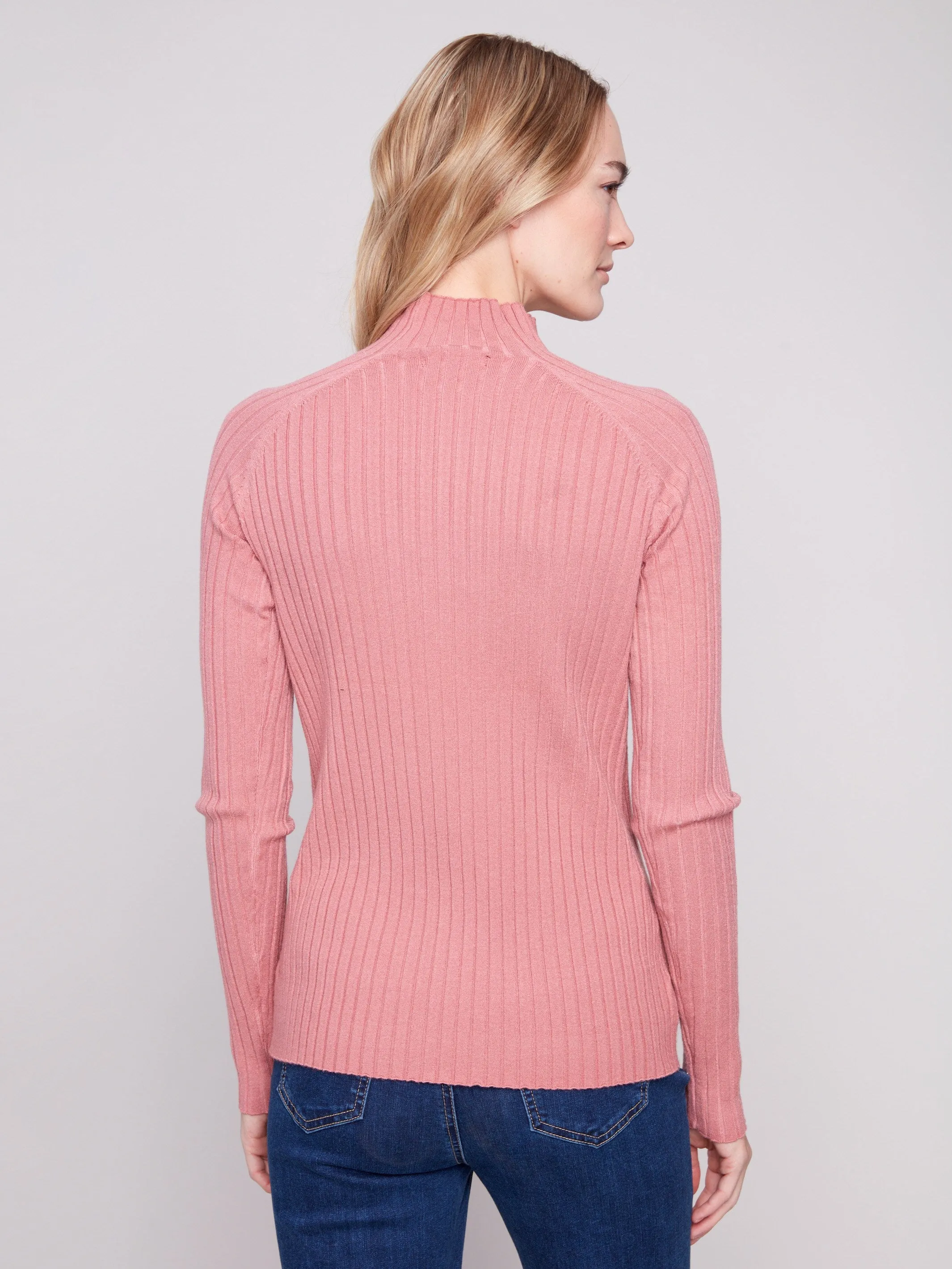Ribbed Knit Mock Neck Sweater - Primrose Warm Knit Design