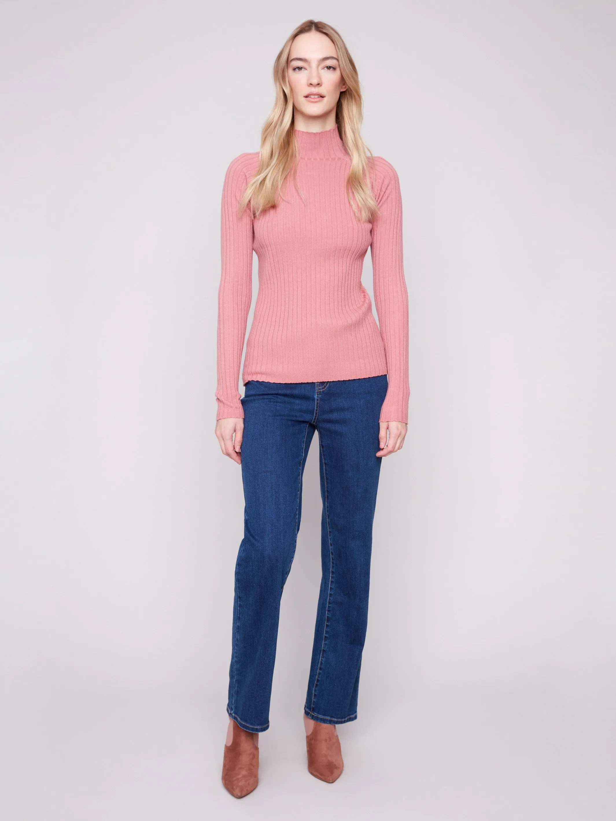 Ribbed Knit Mock Neck Sweater - Primrose Versatile Piece
