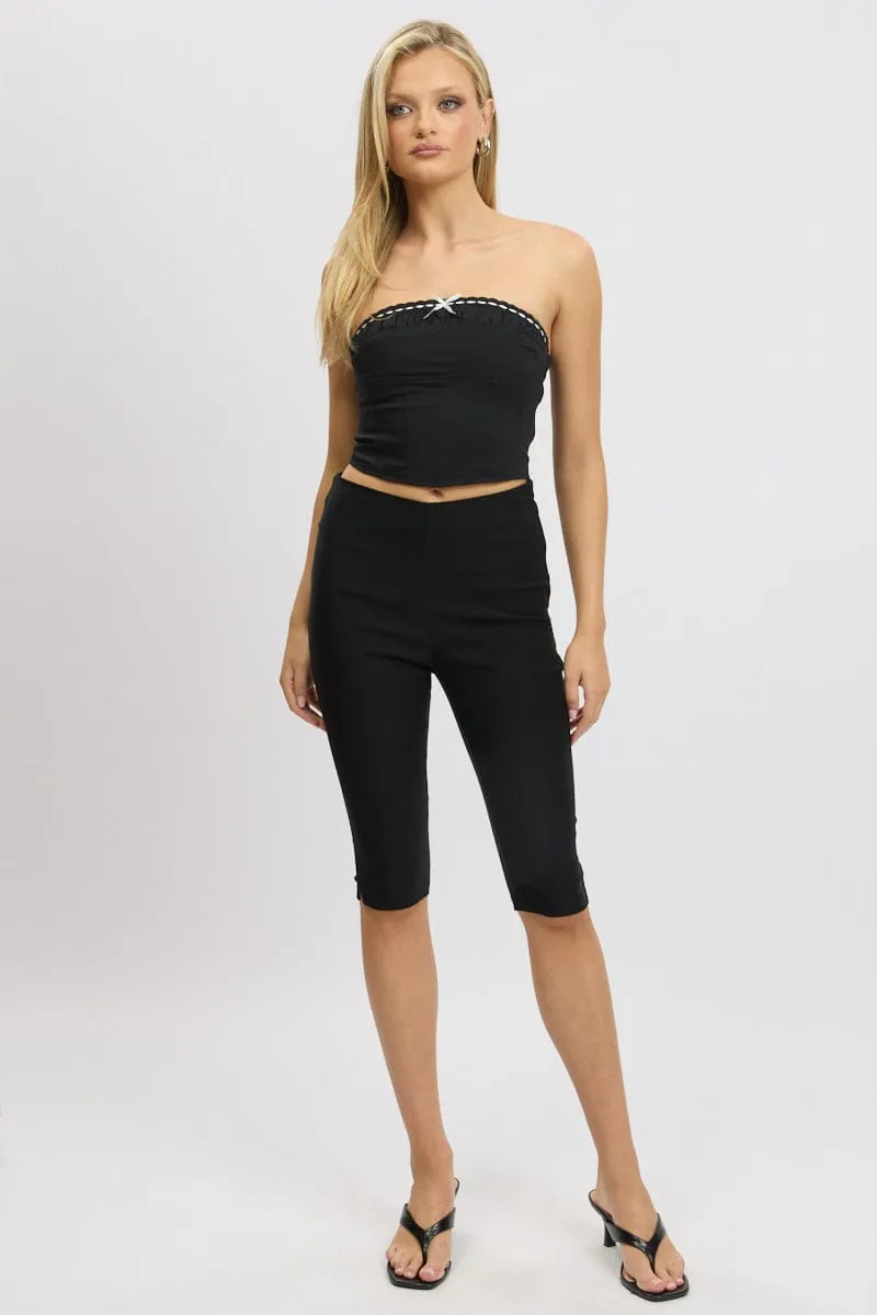 Office Friendly Functional Layer Black Capri Pants High Rise