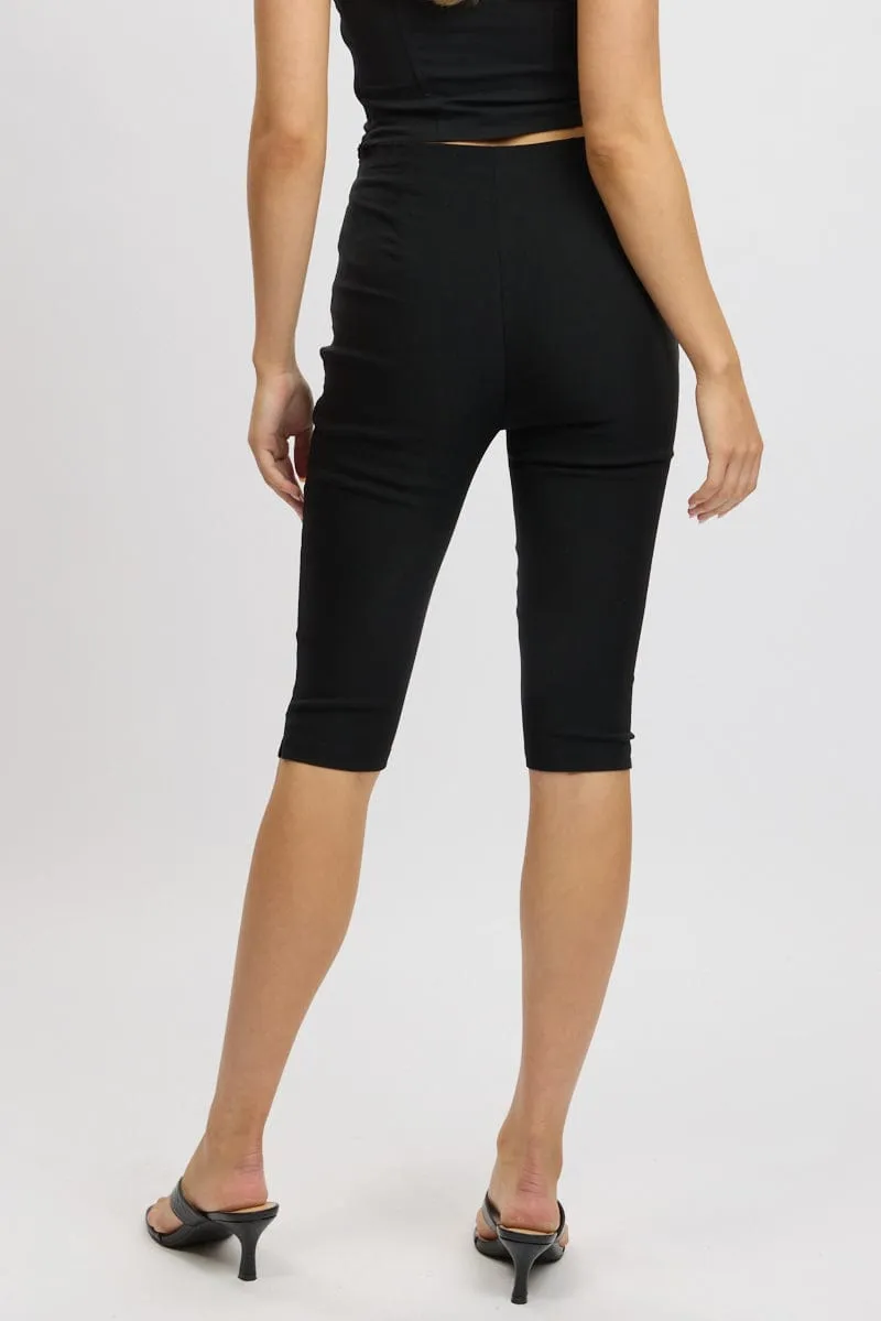 MachineWashableFabric pilling resistant Black Capri Pants High Rise