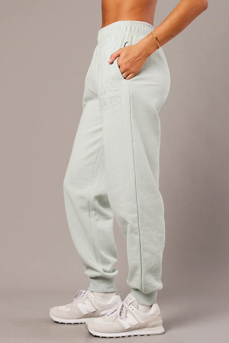 Green Track Pants High Rise Walk Friendly