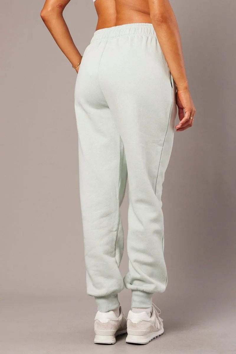 Green Track Pants High Rise No Gap Waist Construction QuickDryTechnology