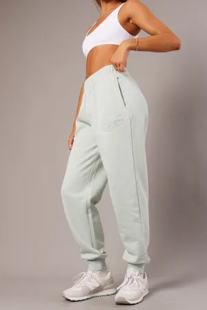 Green Track Pants High Rise Relaxed Fit Design