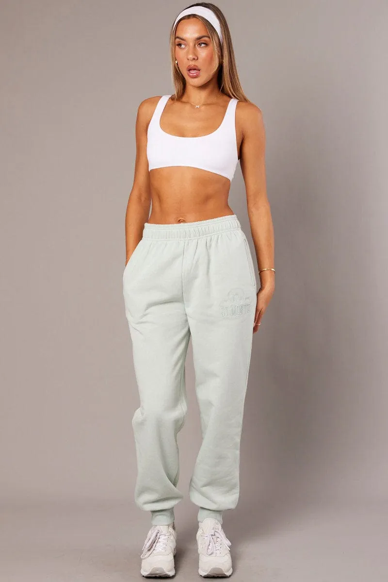 Green Track Pants High Rise Layered Comfort Printed design